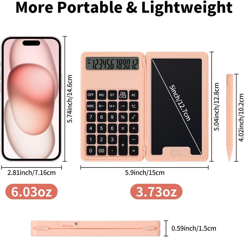 Pidada Desk Portable Basic Calculator with Notepad and Stylus, 12 Digit Large Display Multi-Function for Office, School, Home & Basic Financial (Pink) - Image 5